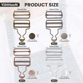 16 Sets Overall Buckles, 4 Colors Metal Suspender Buckles, Retro Dungaree Fastener Metal Suspender Replacement Buckles with Adjustable Slide Buckle and Button Suspender for Bib Pants