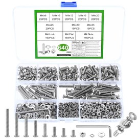 640 Pcs M4 Screws Set, M4 Bolts and Nuts Set, Assorted Nuts and Bolts Set, Hex Socket Head Cap Screws Bolts and Nuts Set with Washers Set, Pan Head Round Head Machine Screws Assortment Kit