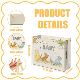 1PCS Classic Pooh Goodie Bag, 1Pcs Oh Baby Baby Party Gift Bags, Baby Shower Party Favor Bags with Handle, Winnie Gift Bag with Wrapping Paper, Perfect for Baby Shower Holiday Party Decor(13 inch)