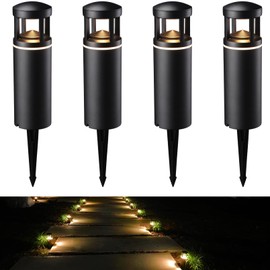 LEONLITE LED Low Voltage Pathway Lights, Unique Light Pattern, Landscape Path Lights Outdoor, Aluminum Housing, IP65 Waterproof, 3000K Warm White, 5W 12V AC/DC Path Lighting for Driveway, Pack of 4