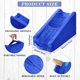 Buryeah Arm Elevation Pillow with 2 Pockets, Soft Ergonomic Support Pillow for Elbow Rest Wedge Broken Arm Gifts with High Density Foam for Recovery Sleeping(Blue)