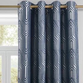 Indigo Blue and Silvery 100% Blackout Jacquard Geometric Pattern Curtains,52 Inch Wide 108 Inch Length 2 Panels, Thermal Insulated Noise Reducing Anti-Rust Grommet Drapes for Bedroom Living Room