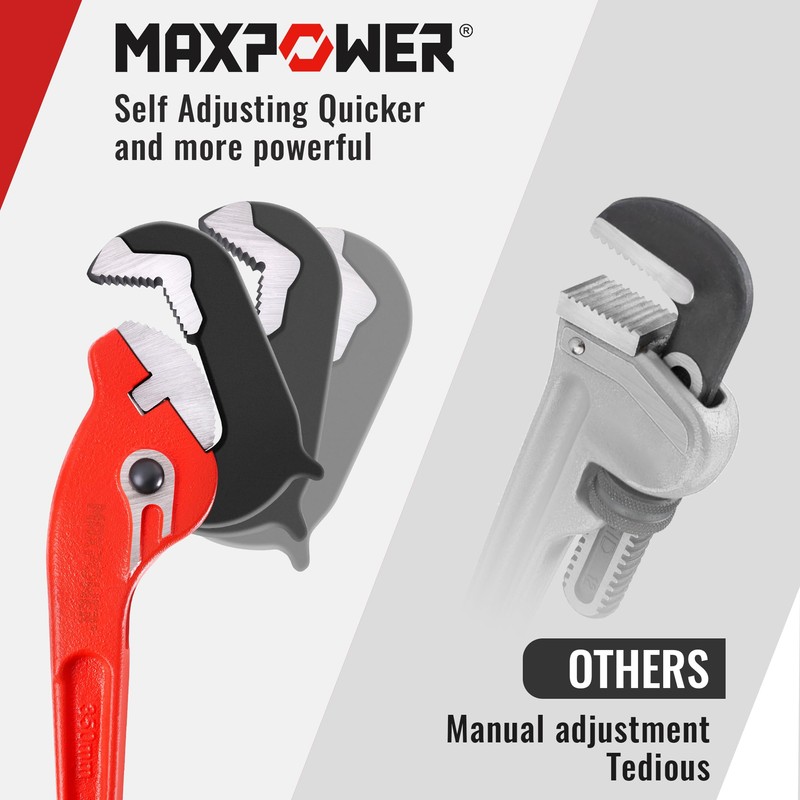 MAXPOWER 14-inch Pipe Wrench, Self-Adjusting Pipe Wrench, Rapid Grip Multi-function