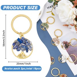 SUPERFINDINGS 18Pcs Tree of Life Keychain with Gemstone Chip Beads and Alloy Gemstone Charm Keychain Natural Crystal Stone Keyrings for Lucky Ornament Weddings Baby Showers Party Favours