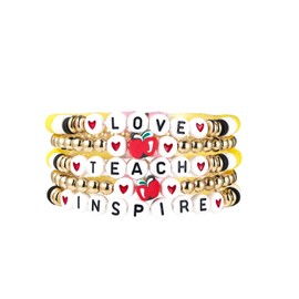 COLORFUL BLING Teacher Appreciation Bracelets Solf Clay Love Teach Inspire Letter Beaded Teacher Bracelets Teacher Gift for Women-5Pcs Apple