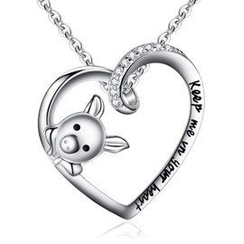 BriLove Women 925 Sterling Silver Cubic Zirconia Engraved"Keep Me in Your Heart" Cute Pig Pendant Necklace Clear, Christmas Valentine’s Day Birthday Mother's Jewelry Gift for Mom Wife Her