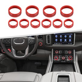 for 2019+ Silverado Knob Cover, Center Console Radio Volume Button Air Condition AC Ring Trim for Chevy Silverado/GMC Sierra 2019-2023, for Chevy Suburban 2020+, for Chevy Tahoe/GMC Yukon 2021+ (Red)