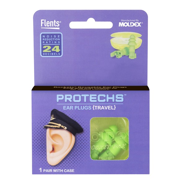 Protechs Ear Plugs for Travel, 1 Pair with Case, NPR 24