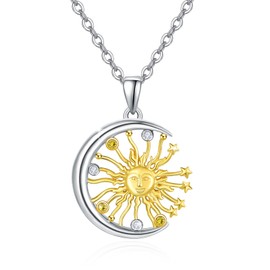 JFASHOP Sun Moon Star Chain S925 Sterling Silver Sun and Sparkling Star Pendant Necklace Jewellery for Christmas Birthday Gift, Sterling Silver