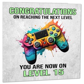 15th Birthday Card for Gamer, 15 Year Old, Fifteen, Gaming, Happy Birthday, Teen Boys, 145 x 145mm