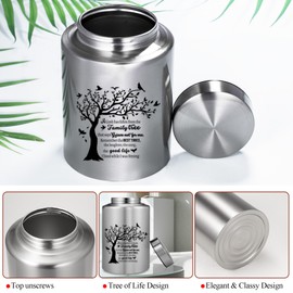 Medium Urns for Adult Male Female Ashes Silver Family Tree Decorative Funeral Memorial Urn Burial Container for Human Remains with Velvet Bag