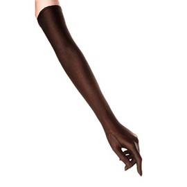 DreamHigh Womens 22 inches Finger Mittens Over Elbow Long Black/White Evening Gloves-Brown