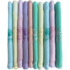 Caruso Italy Light Women's Embroidered 100% Pure Cotton Handkerchief Multicolor - Pack of 10