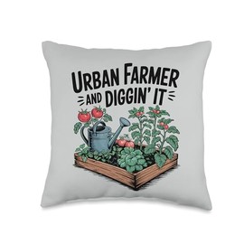 Urban Farmer and Diggin' It Funny Tomato Gardener Gardening Throw Pillow