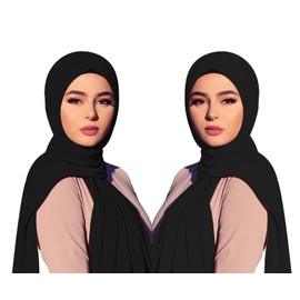 ENSTILER 2PCS Solid Color Jersey Hijab Lightweight Soft Muslim Head Scarf Long Scarf Wrap Scarves for Women (Black, black)