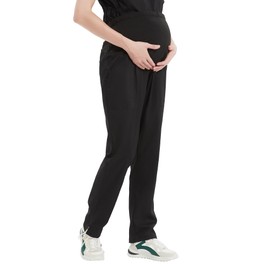 Kitmaz Medium Medical Women's Maternity Pant- 4-Way Stretch Anti-Wrinkle Classic Fit Straight Leg pantswith Adjustable Waist & 4 Pockets Black