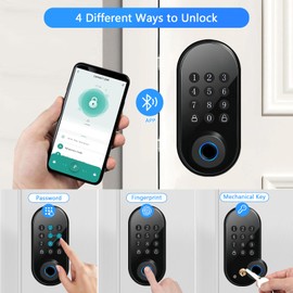 Keyless Entry Door Lock with Handle Set, Smart Electronic Keypad Deadbolt Locks for Front Door/Bedroom/Bathroom (Black)