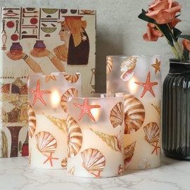 DRomance Seashell Battery Operated Flameless Flickering Candles with Remote Timer 3D Wick Flickering Glass LED Pillar Candles Dinner Christmas Holiday Decor D3 x H4, 5", 6"