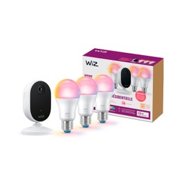 WiZ Home Monitoring Starter Kit Includes Indoor Security Camera, 1080p HD Video with Motion Detection and Full-Duplex Audio + 60W A19 Color LED Smart Bulb - Pack of 3