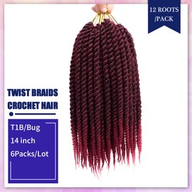 Havana Twist Crochet Hair 6 Packs 14 inch Crochet Braids Senegalese Twist crochet Hair Jumbo Havana Twist Crochet Braids(T1B/BUG)