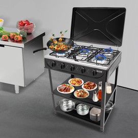 KWHXJ 5 Burners Gas Cooktop, Enamel Aluminum Stove Range Top, Portable Cooker Propane Stove, Easy to Clean Natural Gas Burner for Camping, RV, Apartment (Black)