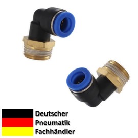 Pneumatic Push-Fit Fitting Set of 2 R 1/2 Inch - 12 mm IQS, 90° Angle Hose Connection Plug Connection (1/2 Inch - 12 mm)