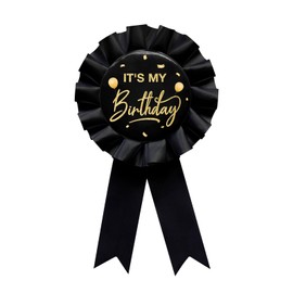 YHEZXUN It's My Birthday Tinplate Badge Pin, Black Satin Fabric Women and Men Birthday Themed Button Pin Party Decorations Award Ribbon Badge