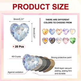 MECCANIXITY 20 Pcs 3D Heart Light Blue Nail Rhinestones K9 Glass Crystal Rhinestones Pointed Back Crooked Heart Gems for Nail Charm Art DIY Decoration Craft 8x8mm
