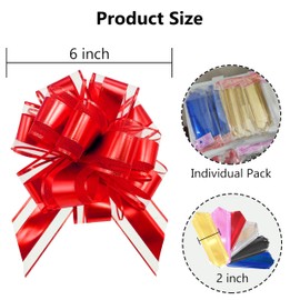 jefyghe 6 PCS Large Pull Bows 6 Inch Red Bows for Gift Wrapping Wedding Basket Decorated Birthday Party Gift Boxes and Flower Decorations
