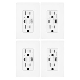 Micmi USB C Pd 65w Outlet Wall Dual High Speed Receptacle Smart Fast Charging Capability, Tamper Resistant Wall Plate Included UL Listed (4Pack, White, 65W USB c PD Outlet)