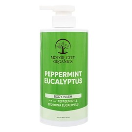 Motor City Organics Peppermint Eucalyptus Body Wash | Infused with Peppermint & Eucalyptus - 16.9 oz | Gentle Formula | Suitable for All Skin Types | Paraben-Free