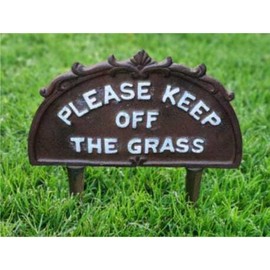Cast Iron Brown Please Keep Off The Grass Warning Sign Garden Yard Lawn Park Ornament Gift