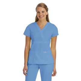 Grey's Anatomy Signature Women's Junior Fit 3 Pocket Mock Wrap Scrub Top, Ceil, 2X-Large