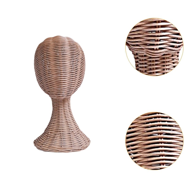 Harilla Mannequin-Kopfständer, Perückenständer, professioneller modischer Rattan-Perückenständer, Modell-Hutständer,