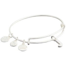 Alex and Ani Expandable Bangle for Women, Initial J Letter Charm, Shiny Silver Finish, 2 to 3.5 in