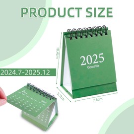 Mini Desk Calendar, Small Size Green Desktop Calendar,Mini Desk Top Calendar with Stickers,2024 Jul-2025 Dec Desk Calendar UK for Home Office School
