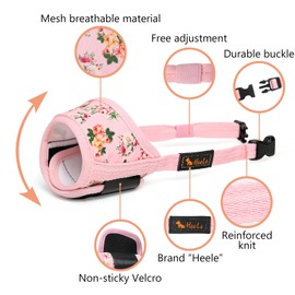HEELE Dog Muzzle for Dogs, Soft Nylon Print Muzzle Air Mesh Breathable Adjustable Bow Pattern Pets Muzzles for Small Medium Large Dogs, Pink Flower, S