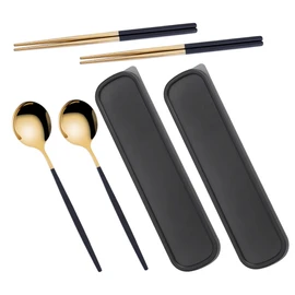 Kisangel 2 Sets Travel Stainless Steel Utensils Set with Case Reusable Portable Cutlery Fork and Spoon for Camping Work Picnic Lunch Box