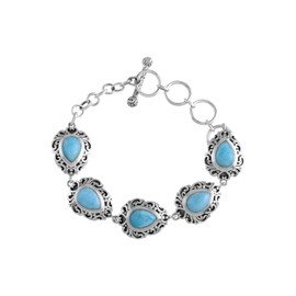 Ravishing Impressions Larimar-Armband aus 925er Sterlingsilber mit natürlichem blauem Edelstein und oxidiertem Schmuck, mit verstellbarer 7,5-Zoll-Kette mit Knebelverschluss