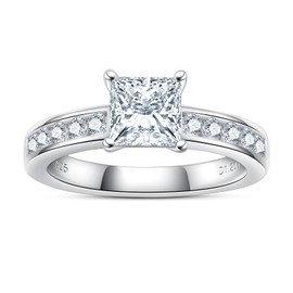 AimiIee Princess Cut Moissanite Engagement Rings 1.5cttw D Color VVS1 Clarity Brilliant Cut S925 Sterling Silver Channel Set Solitaire Promise Wedding Rings for Women with Certificate Size 7.5