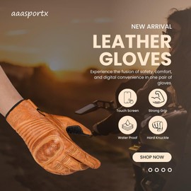 aaasportx - Guantes de piel para motocicleta con función de visualización táctil, protectores de motocicleta para hombres y mujeres para todo tipo de clima, guantes de piel de dedo completo con