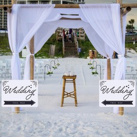 TWINKLEMON 6 PCS Wedding Direction Arrow Signs, Wedding This Way Plastic Signs, Wedding Signs with H Metal Stakes, Single-Sided Printed Wedding Directional Signs, Lawn Yard Signs Decorations, 12 x 16