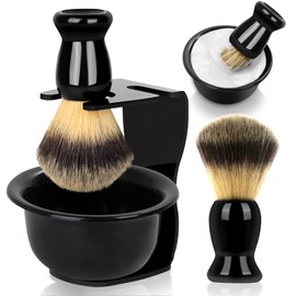 Lucomb Shaving Brush Set, 3-in-1 Shaving Set with Shaving Brush, Shaving Bowl and Razor Stand Made of ABS with Razor Slot, Father's Day Men's Shaving Gift Set for Wet Shaving Experience