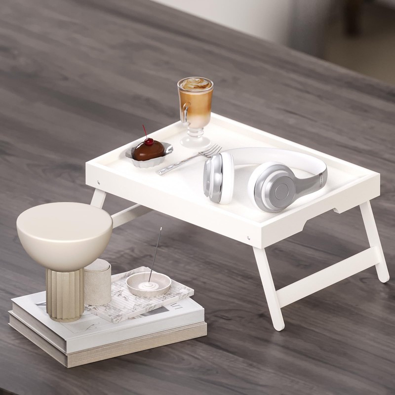 Fibogollo 2 Pack Bamboo Bed Tray Table with Folding Legs,Breakfast