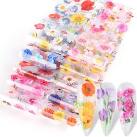 10 Stickers Flower Rose Sunflower Nail Foil Spring Nail Decor Sticker Nail Art Foil