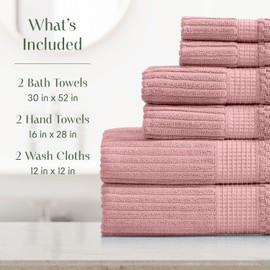 Springtree Home 100% Cotton Bath Towel Set | 6 Piece Set | Absorbent & Quick-Dry Bath Towels | Textured and Durable Cotton | Krista Collection - Bridal Rose