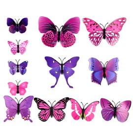 KUUQA 36 Pieces 3D Butterfly Wall Stickers Wall Butterflies Girls Bedroom Accessories,Purple