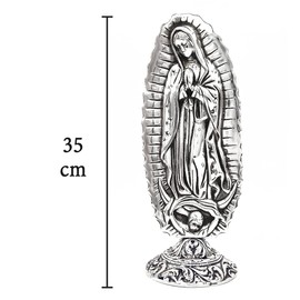 Eucaris - Virgen de Guadalupe Estatua Decorativa con Base, Virgen María Artesanal de Aluminio Pewter
