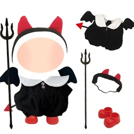 Black Doll Clothes for 17 cm Dolls, Little Devil Doll Clothes Accessory Set with Jumpsuit Headband Shoes Devil Trident for Girls Boys Birthday Gift without Doll