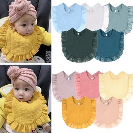 5 Pcs Baberos para Bebé, Baberos de Algodón, Color Liso, Suaves y Absorbentes, Aptos para la Dentición y el Babeo (Estilo de Chicas)